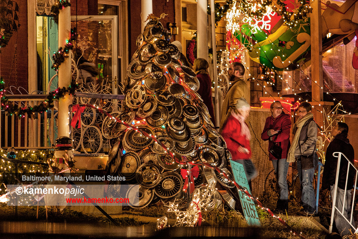 A Christmas Tree built entirely from car hub-cups, designed by artist Jim Pollock