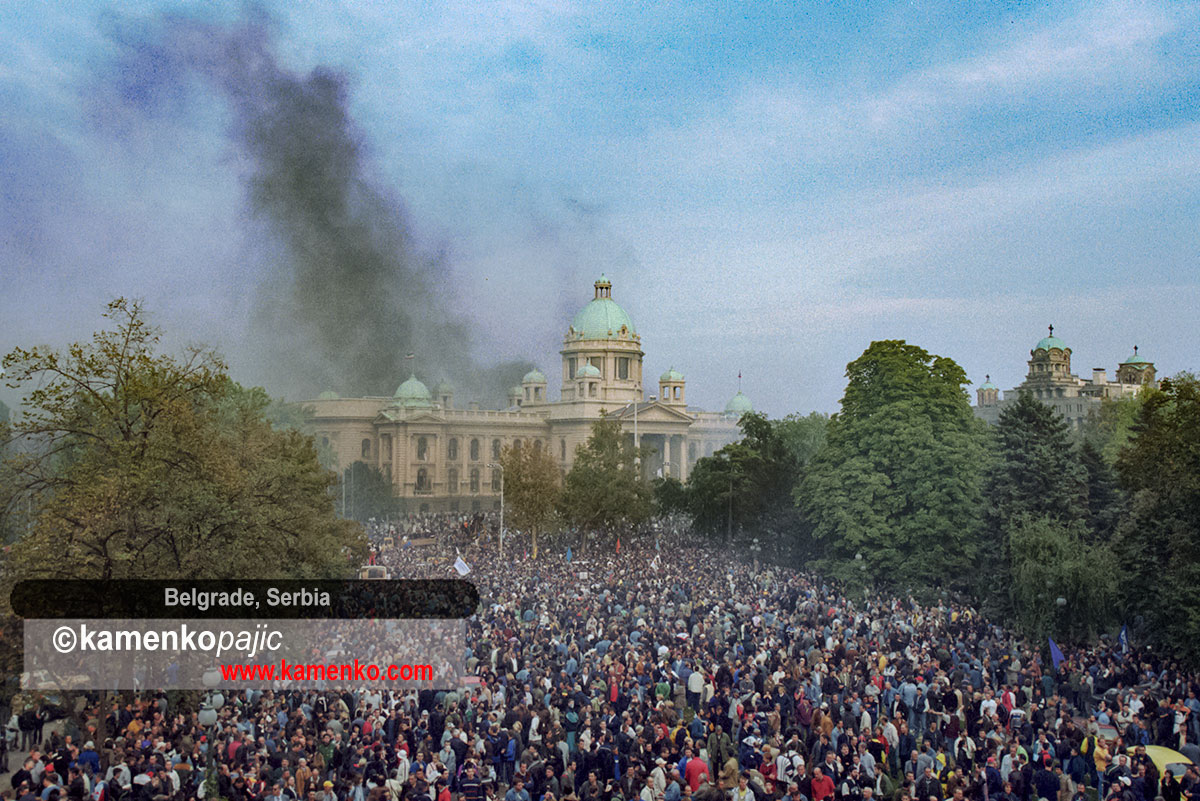 Protesters gather around the Parliament building