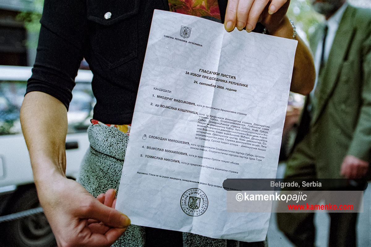 A citizen displays a fake ballot