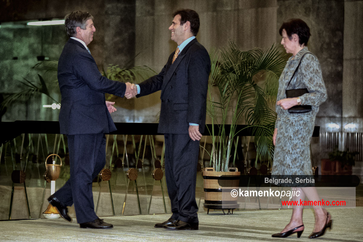 President of Federal Republic of Yugoslavia (Serbia and Montenegro) Vojislav Kostinica welcome Serbia's Crown Prince Aleksandar Karadjordjevic